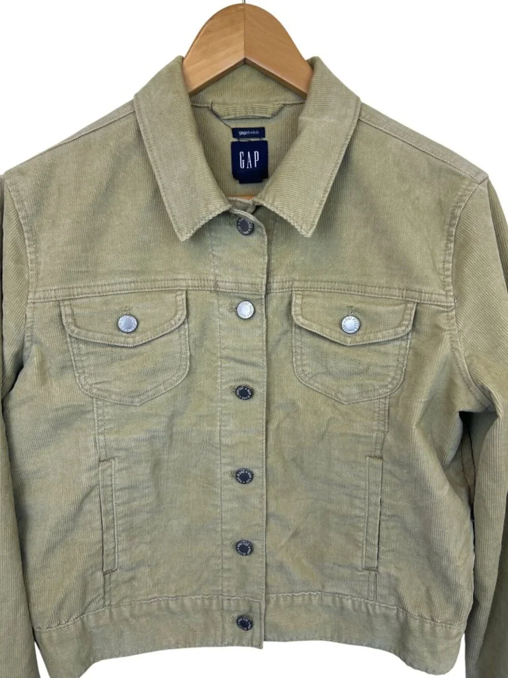 GAP Women's L Tan Cropped Corduroy Jacket Button Up Pockets Spring Preppy Coat